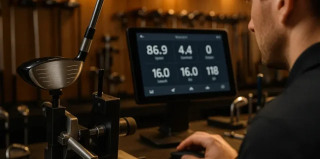 Driver Head Size fitting bay with a golfer testing drivers on a launch monitor
