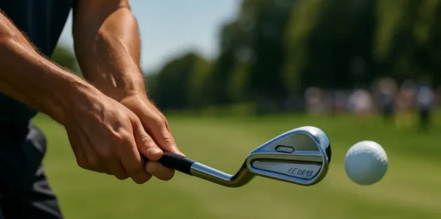 Titleist T100 irons resting beside a launch monitor on a fitting mat