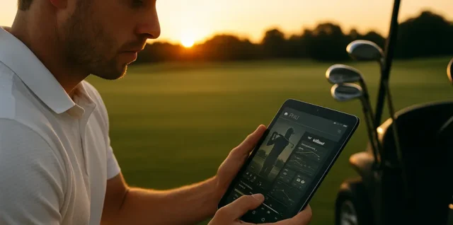 Golfer using the Wilson FitAi platform during an indoor club fitting