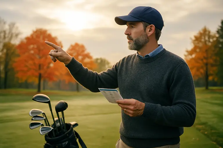 Golfer drying irons and wedges after a wet autumn round