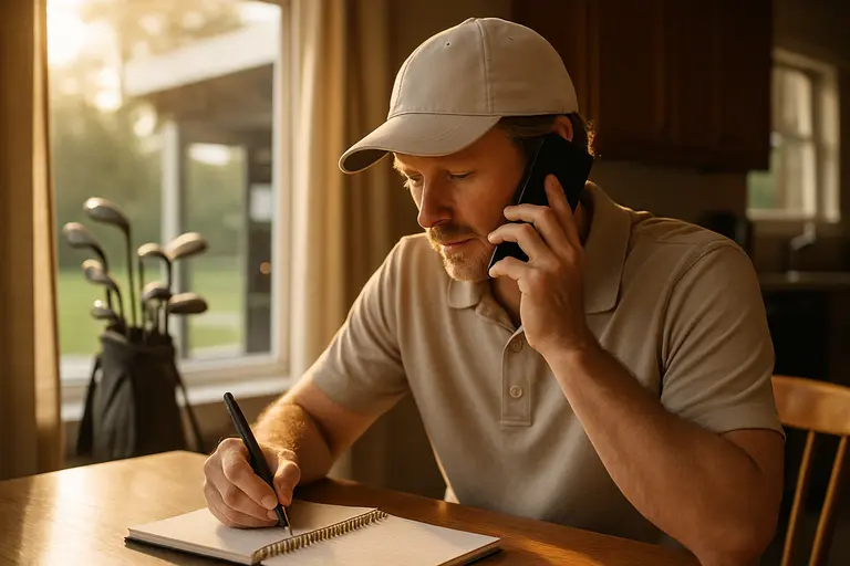 Notebook with golf fitting notes beside a driver and launch monitor tablet