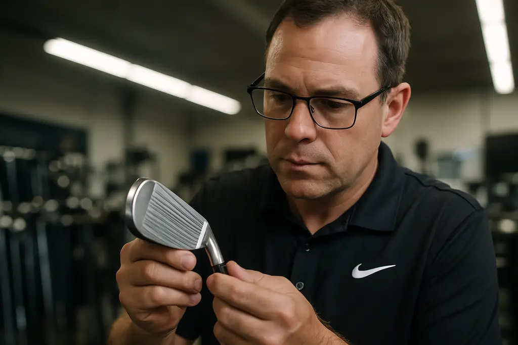 Golfer reviewing fitting pricing with a fitter beside launch monitor data
