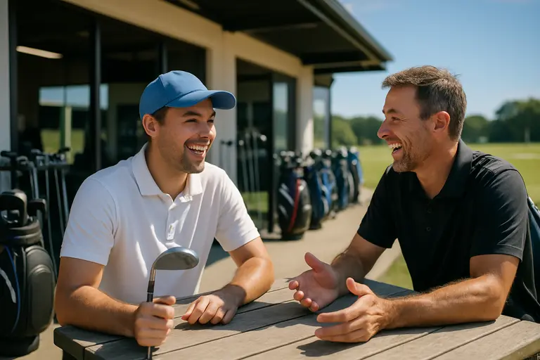 Golfer comparing handwritten yardages with launch monitor readings