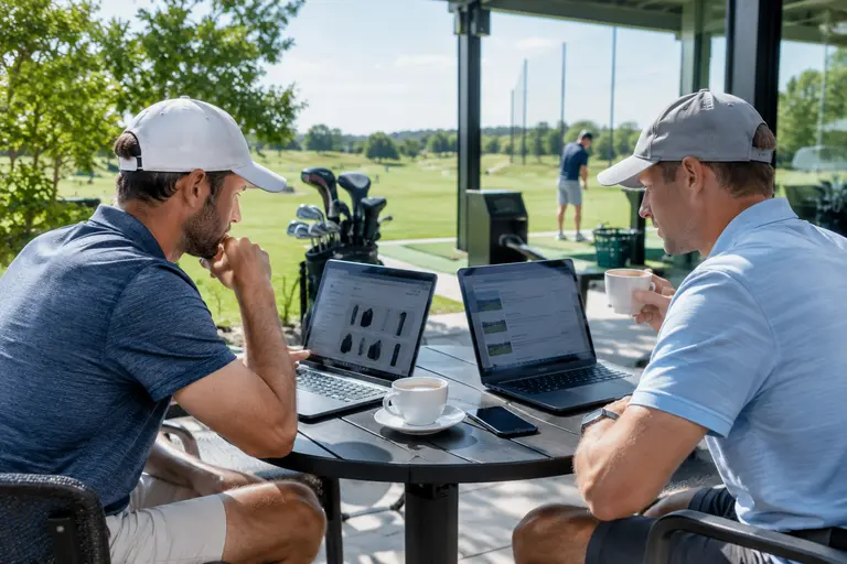 Golfer measuring indoor space before setting up a practice area