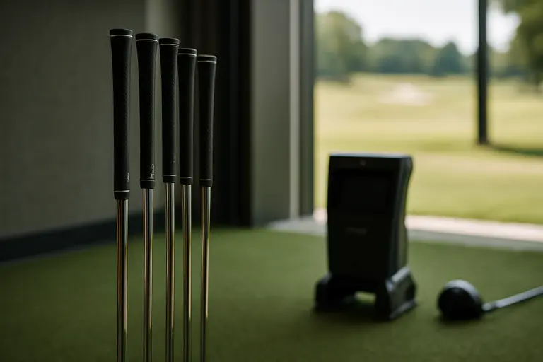 Indoor fitting bay with driver shafts arranged near a launch monitor