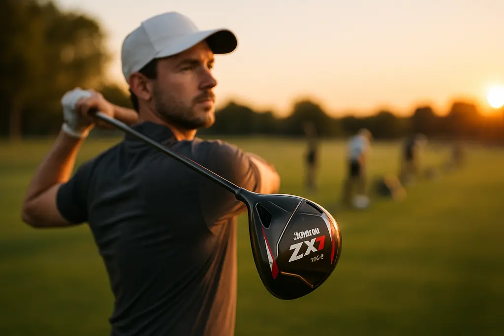 Srixon ZXi RKT Woods driver and fairway heads beside golf balls on a fitting bench