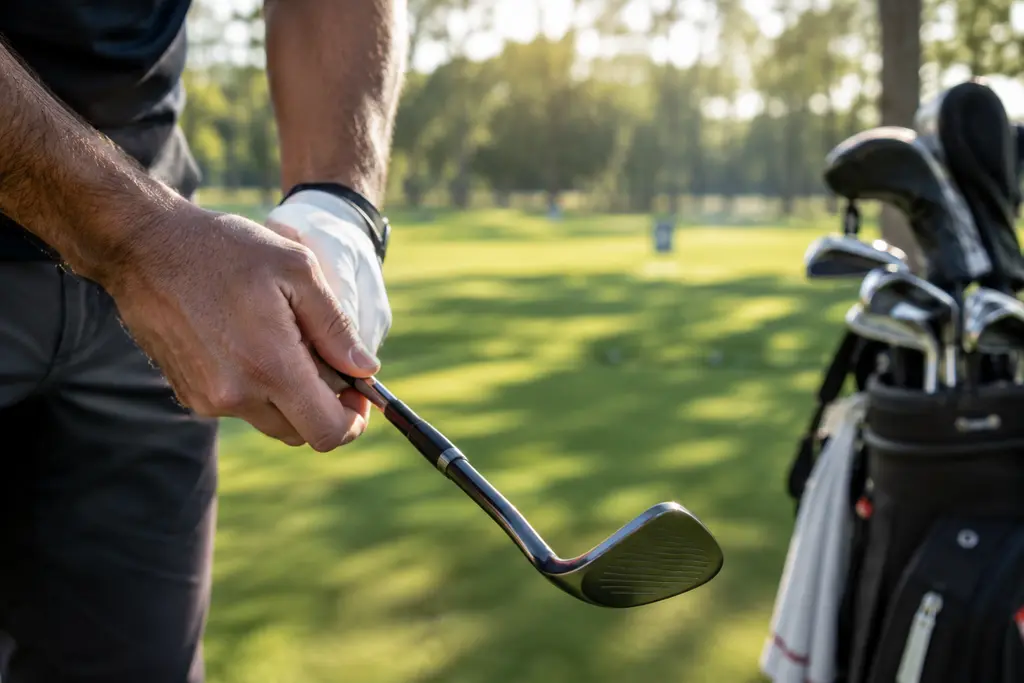 Wedge bounce matching setup with wedges on firm turf near a practice green